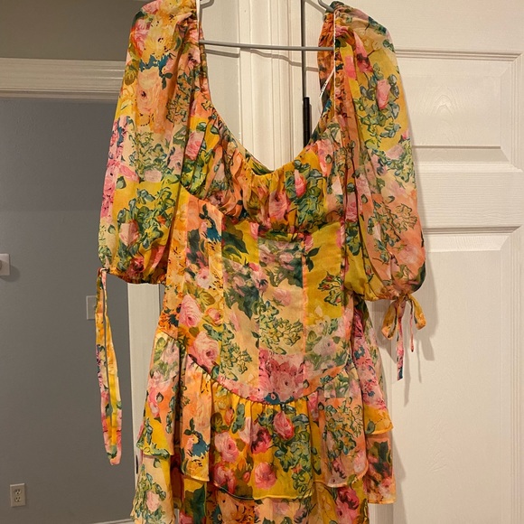 For Love & Lemons Nina mini dress in yellow floral - Picture 2 of 4